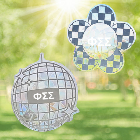 Phi Sigma Sigma Suncatcher Decals- Set of 2: Flower & Disco Ball