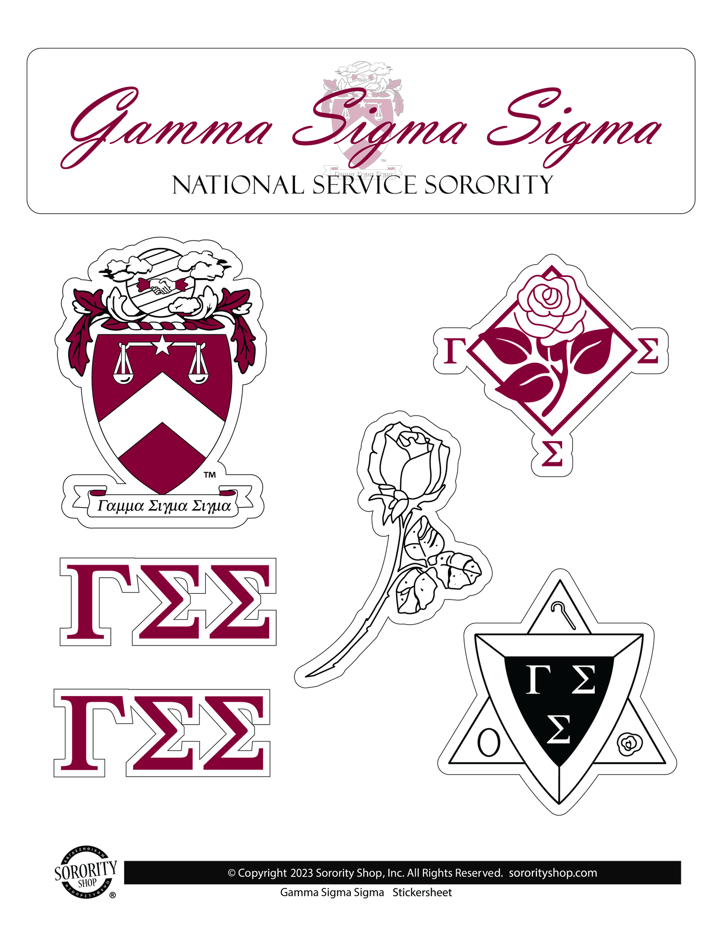 Gamma Sigma Sigma Sorority Sticker Sheet- Brand Focus