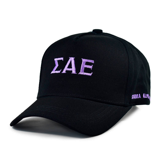 Sigma Alpha Epsilon Fraternity Baseball Cap- Brushed Cotton 5-Panel Black Hat