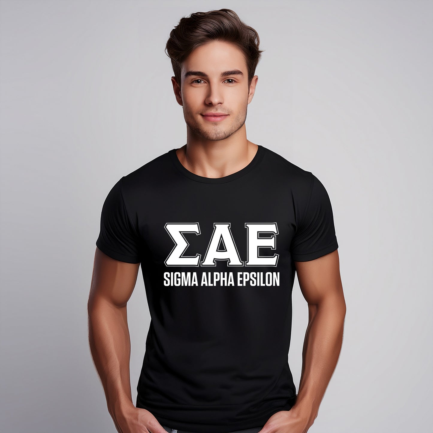 Sigma Alpha Epsilon Fraternity T-Shirt- Varsity Greek Letters Design