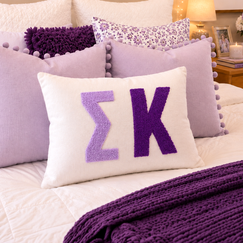 Sigma Kappa Pillow – Embroidered Plush Greek Letters Design
