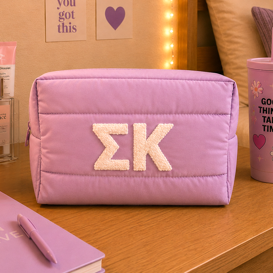Sigma Kappa Makeup Bag - Puffer Style with Sorority Letters