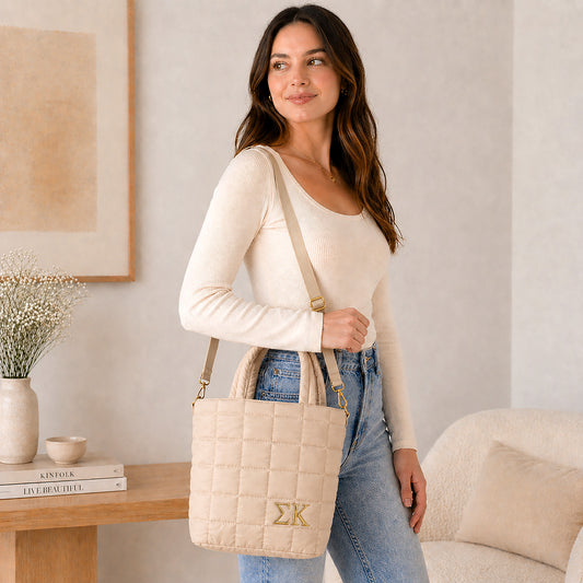 Sigma Kappa Small Crossbody Quilted Tote Bag with Greek Letters