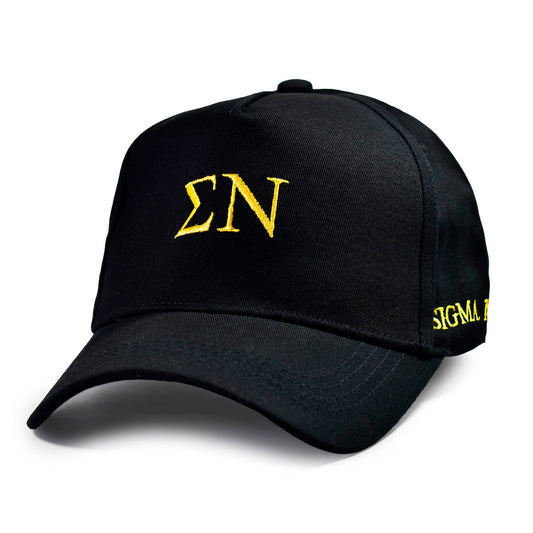 Sigma Nu Fraternity Baseball Cap- Brushed Cotton 5-Panel Black Hat