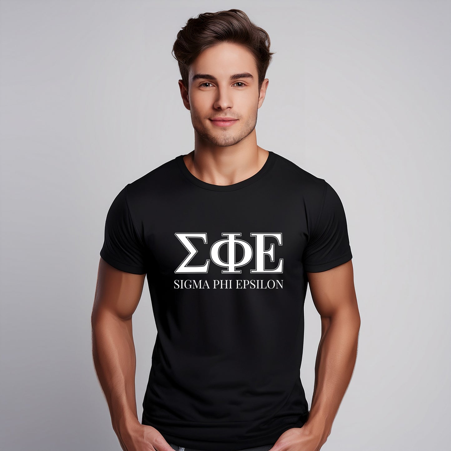 Sigma Phi Epsilon Fraternity T-Shirt- Varsity Greek Letters Design