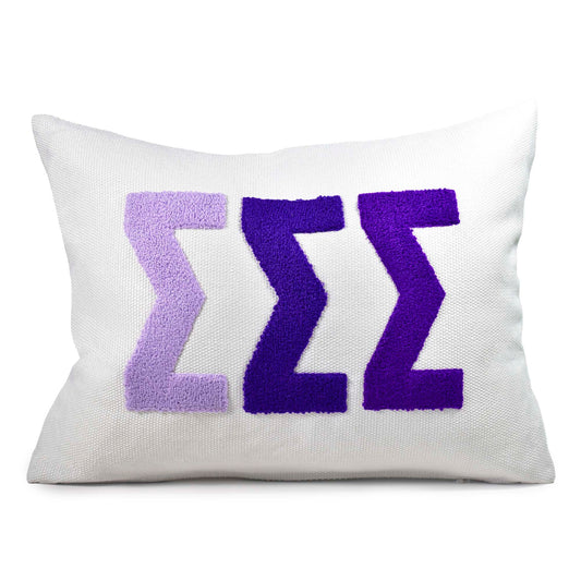 Sigma Sigma Sigma Pillow – Embroidered Plush Greek Letters Design
