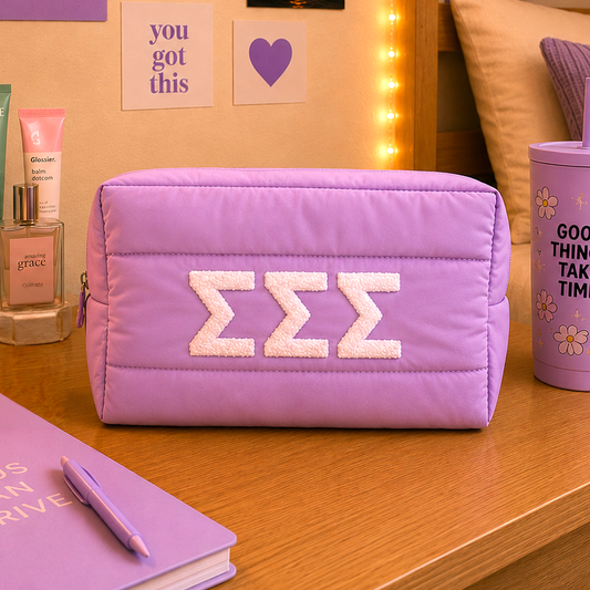 Tri Sigma Makeup Bag - Puffer Style with Sorority Letters