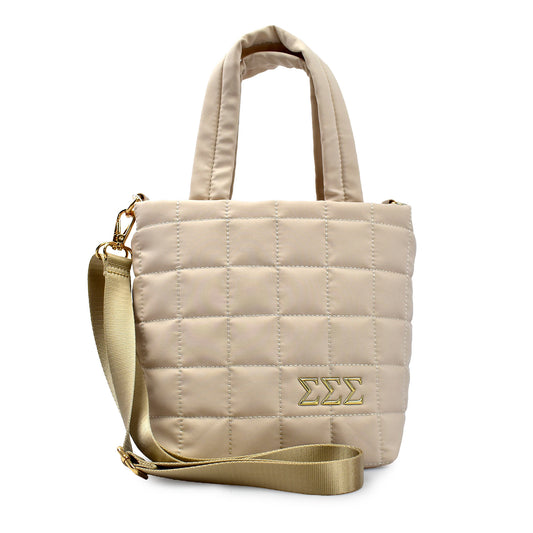 Sigma Sigma Sigma Small Crossbody Quilted Tote Bag with Greek Letters