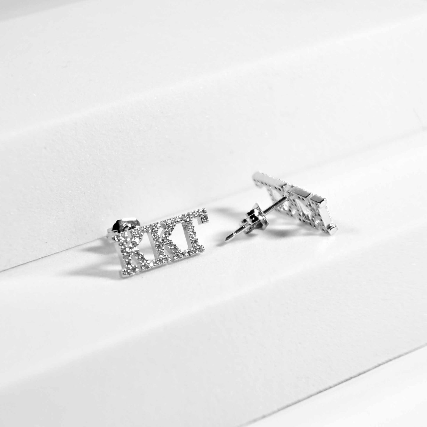Delta Sigma Theta White Gold Plated Stud Earrings