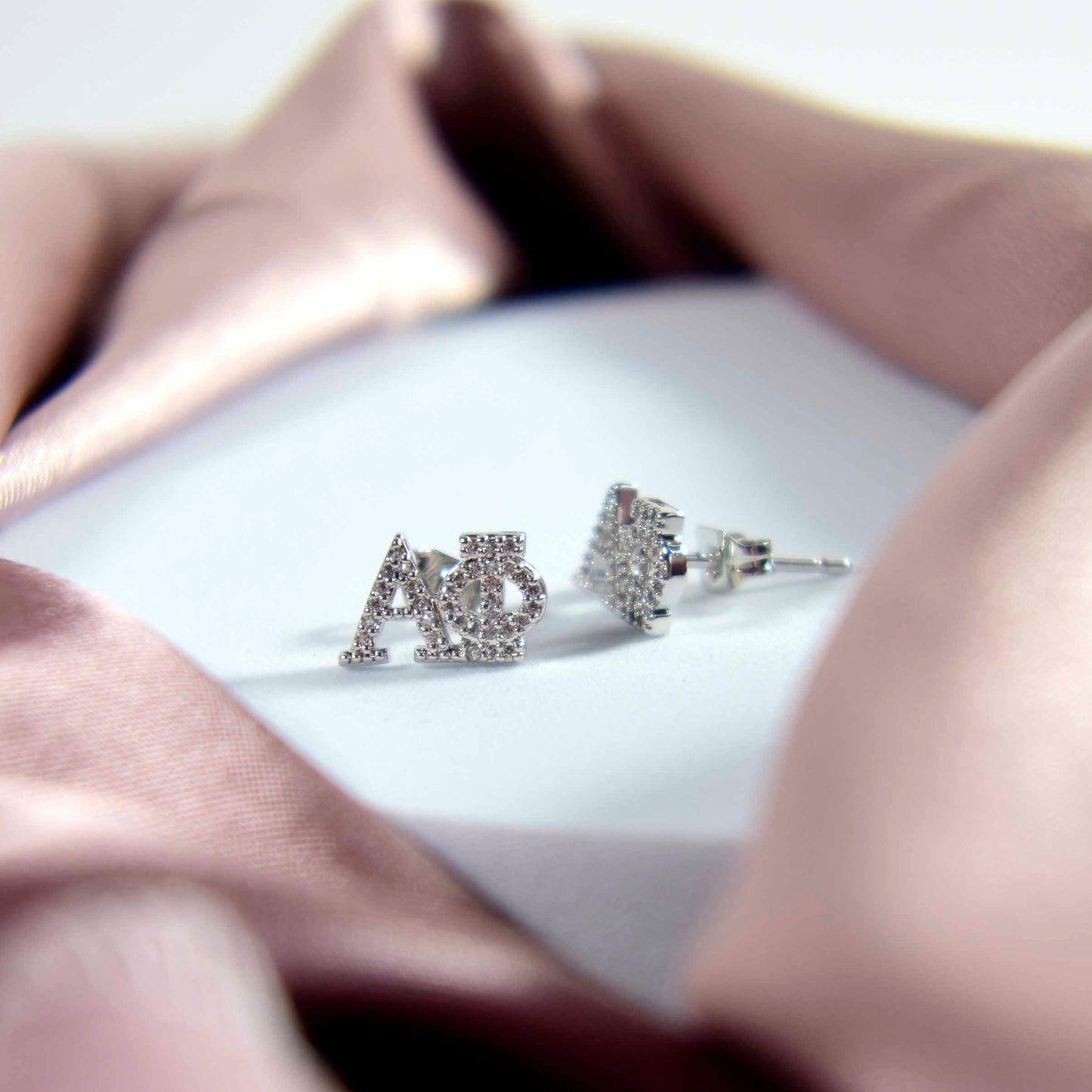 Delta Sigma Theta White Gold Plated Stud Earrings