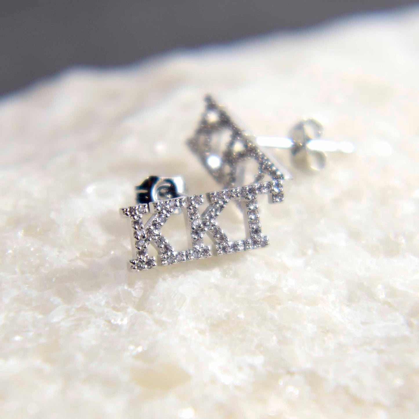 Delta Sigma Theta White Gold Plated Stud Earrings
