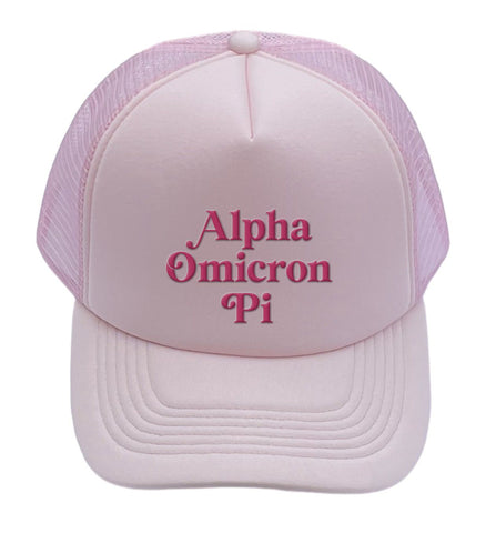 Alpha Omicron Pi Baseball Cap, Mesh Trucker-Style Hat