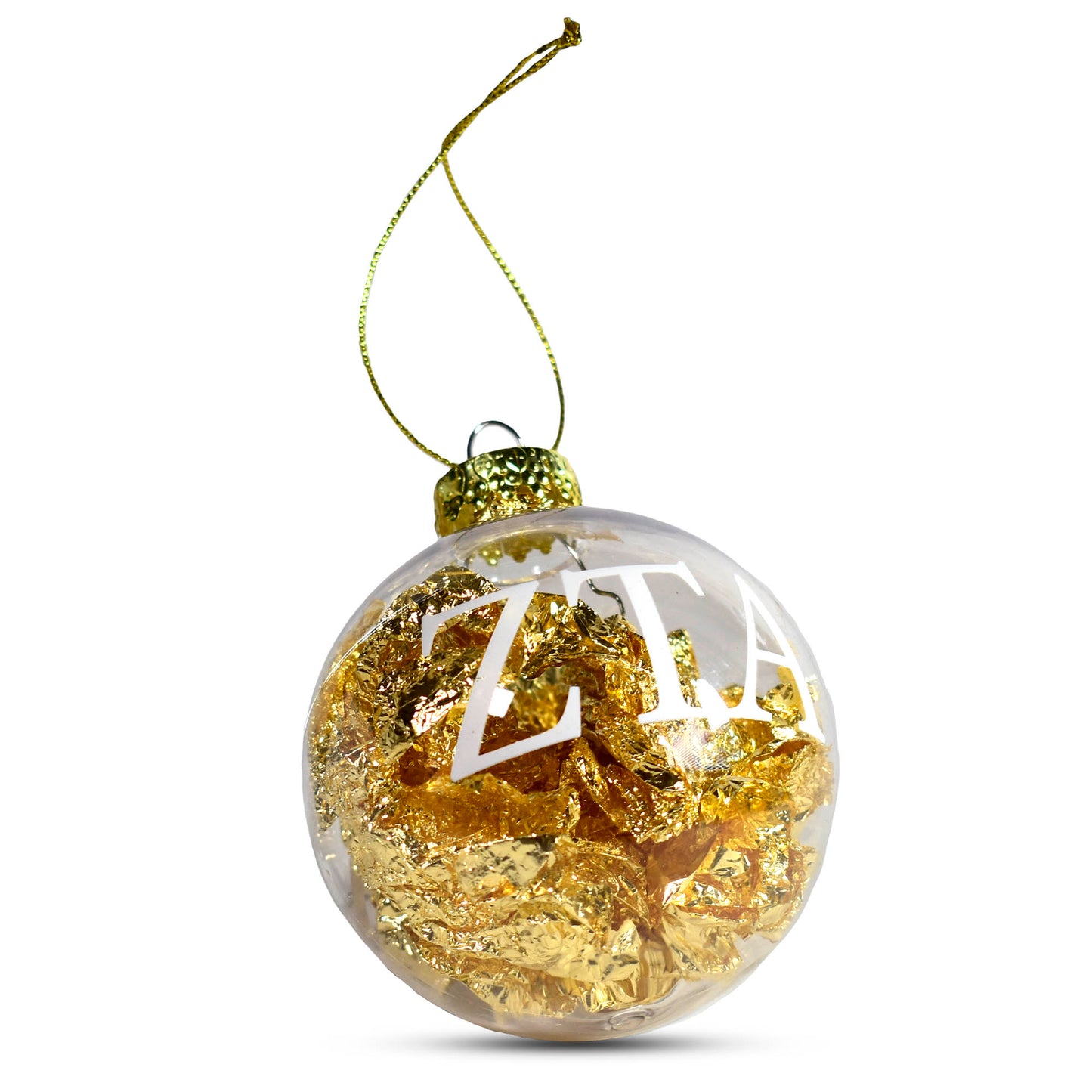Zeta Tau Alpha Ornament - Clear Plastic Ball Ornament with Gold Foil