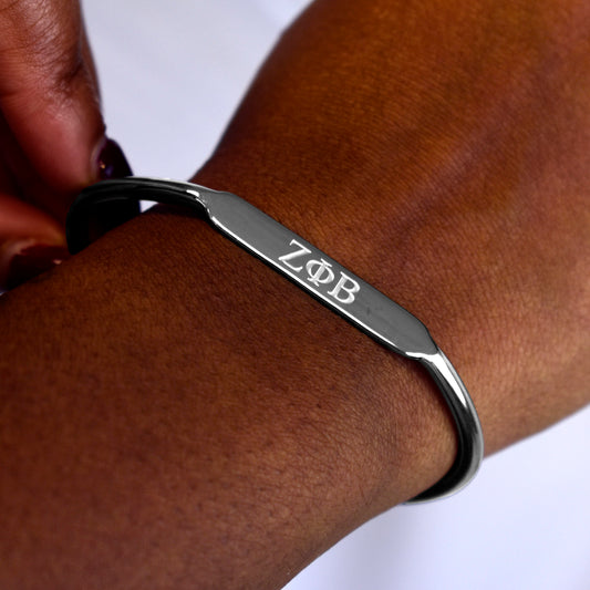 Zeta Phi Beta Bracelet- White Gold-Plated Bangle with Greek Letters