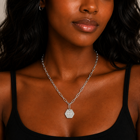 Zeta Phi Beta Sorority, Incorporated Silver Pendant Paperclip Necklace with ZPB Greek Letters