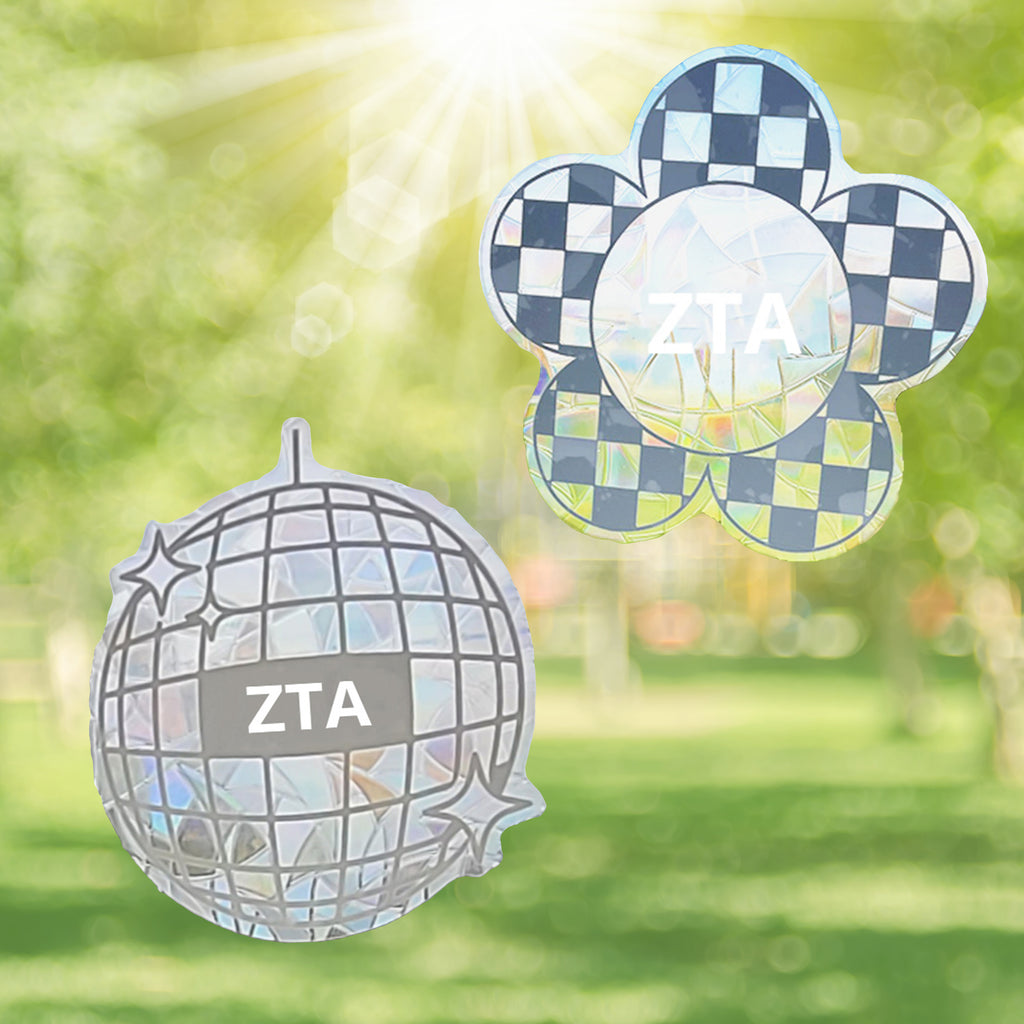 Zeta Tau Alpha Suncatcher Decals- Set of 2: Flower & Disco Ball