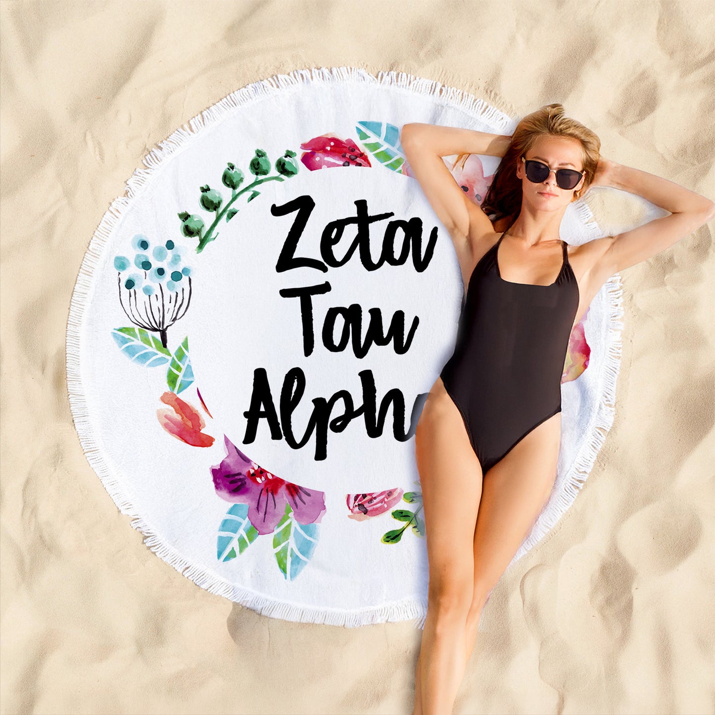 Zeta Tau Alpha Floral Fringe Towel Blanket