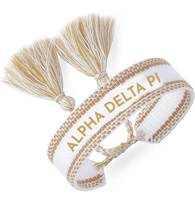 Alpha Delta Pi Woven Bracelet, White and Gold Design
