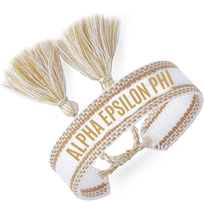 Alpha Epsilon Phi Woven Bracelet, White and Gold Design