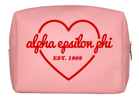 Alpha Epsilon Phi Pink w/Red Heart Makeup Bag