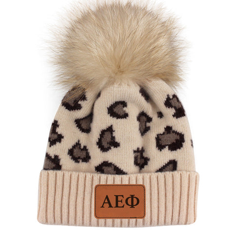 Alpha Epsilon Phi Leopard Design Beanie Hat
