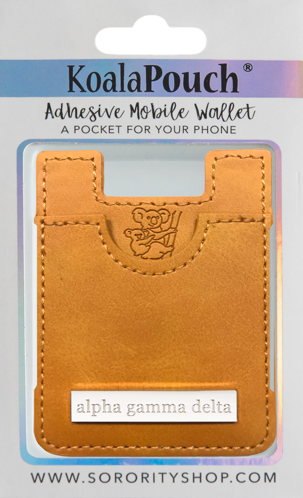 Alpha Gamma Delta Faux Leather adhesive mobile wallet, koala pouch