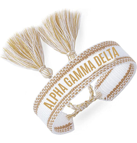 Alpha Gamma Delta Woven Bracelet, White and Gold Design