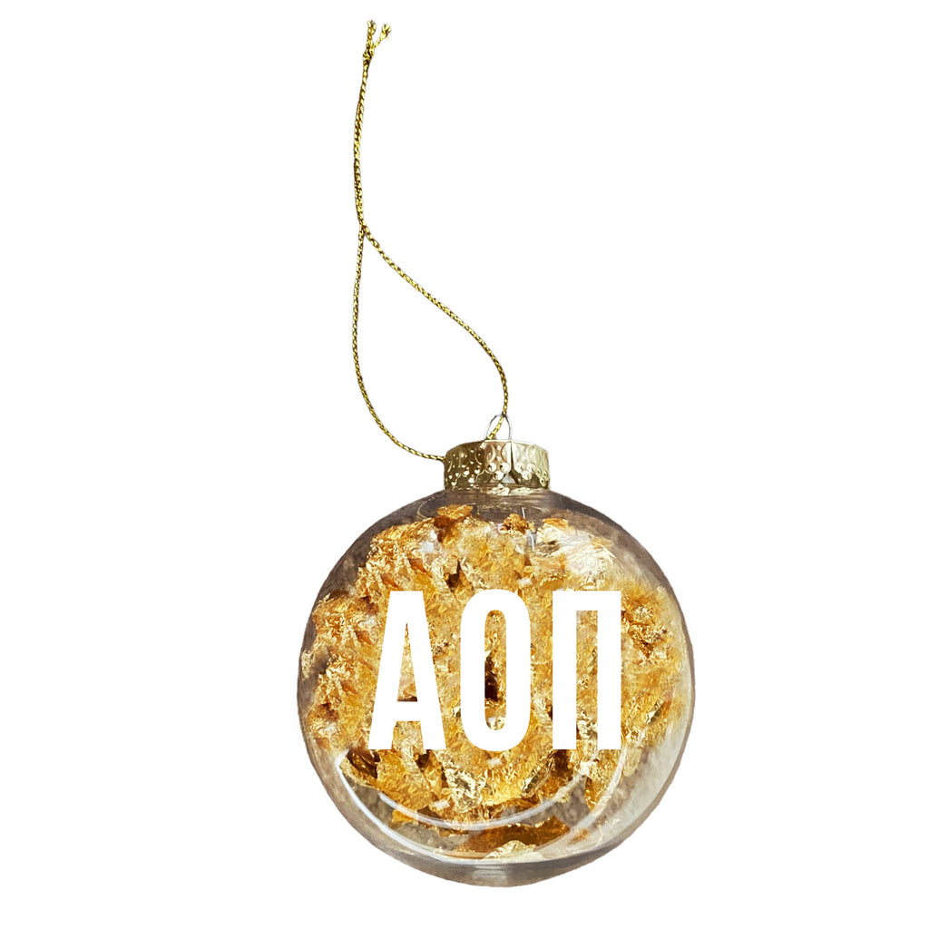 Alpha Omicron Pi Ornament - Clear Plastic Ball Ornament with Gold Foil