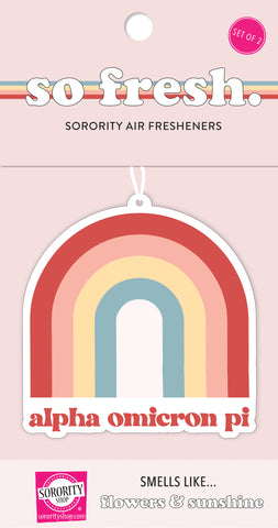 Alpha Omicron Pi Rainbow Retro Air Freshener - Flowers & Sunshine Scent