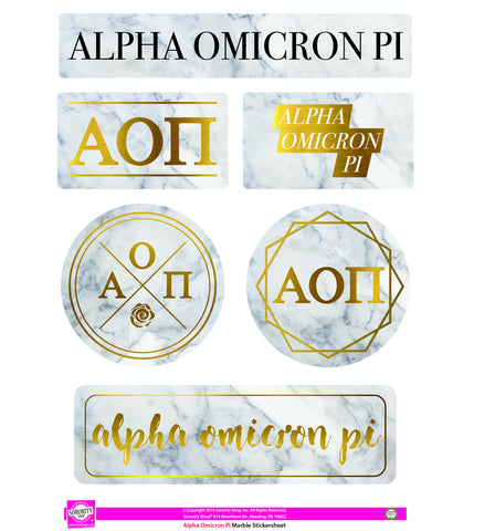 Alpha Omicron Pi Marble Sticker Sheet