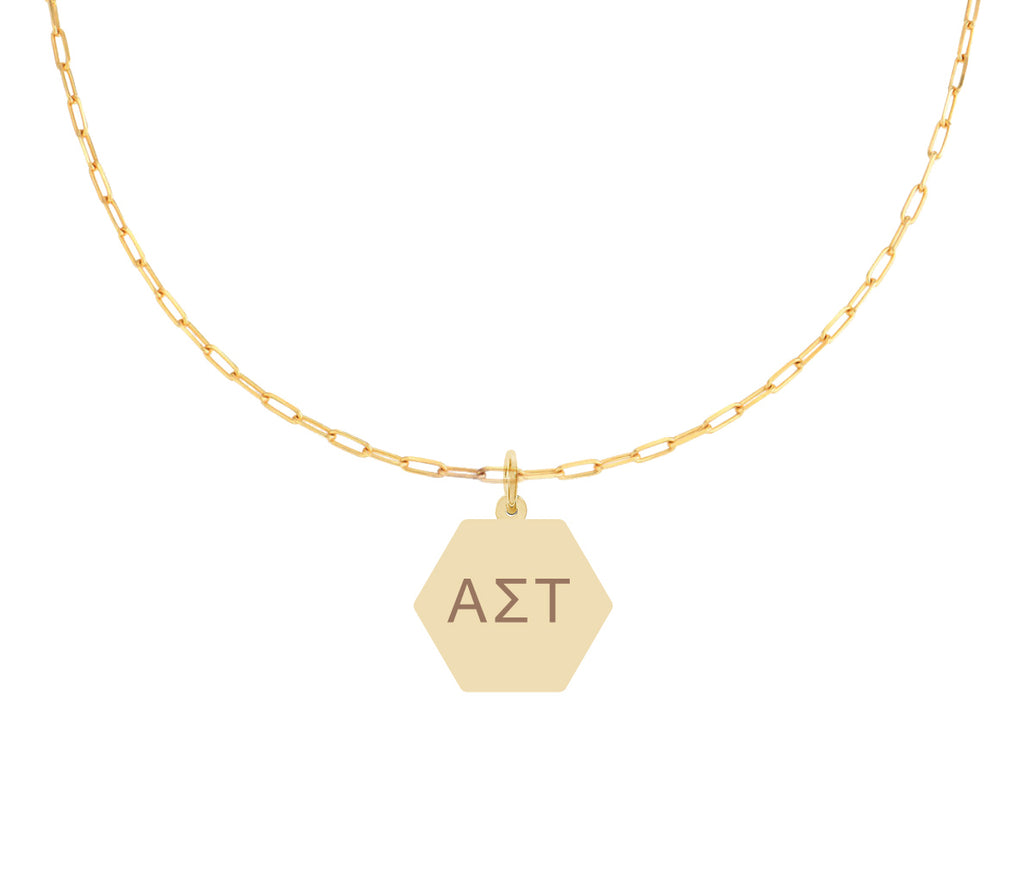 Alpha Sigma Tau Paperclip Necklace with AST Sorority Pendant