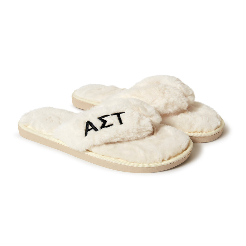 Alpha Sigma Tau - Furry Slippers Women - With AST Embroidery Logo