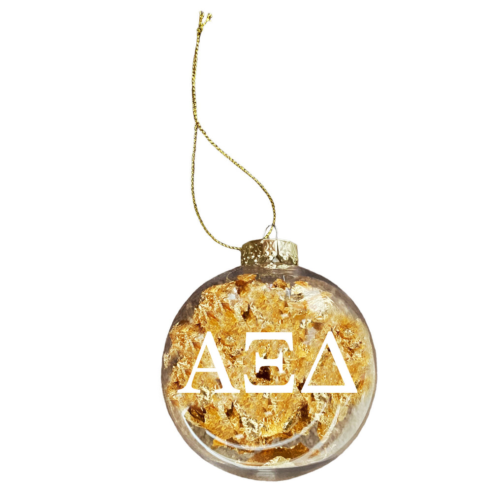 Alpha Xi Delta Ornament - Clear Plastic Ball Ornament with Gold Foil