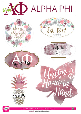 Alpha Phi Water Color stickers
