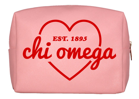 Chi Omega Pink w/Red Heart Makeup Bag