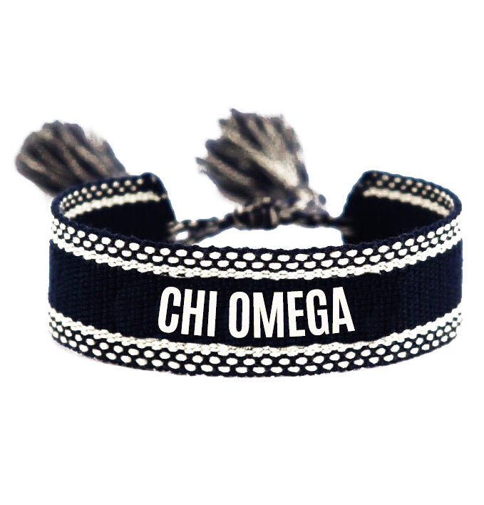 Chi Omega Woven Bracelet, Black and White Design