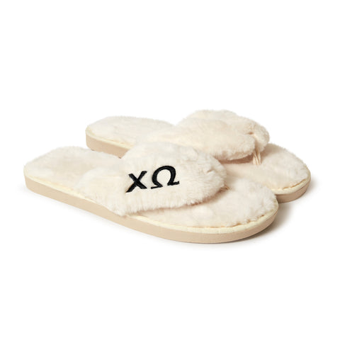 Chi Omega - Furry Slippers Women - With CO Embroidery Logo