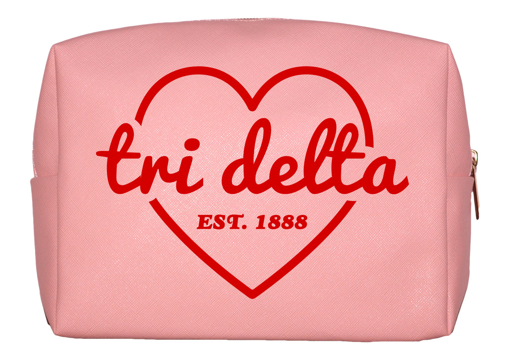 Delta Delta Delta Pink w/Red Heart Makeup Bag