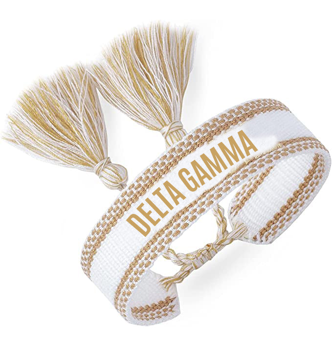 Delta Gamma Woven Bracelet, White and Gold Design