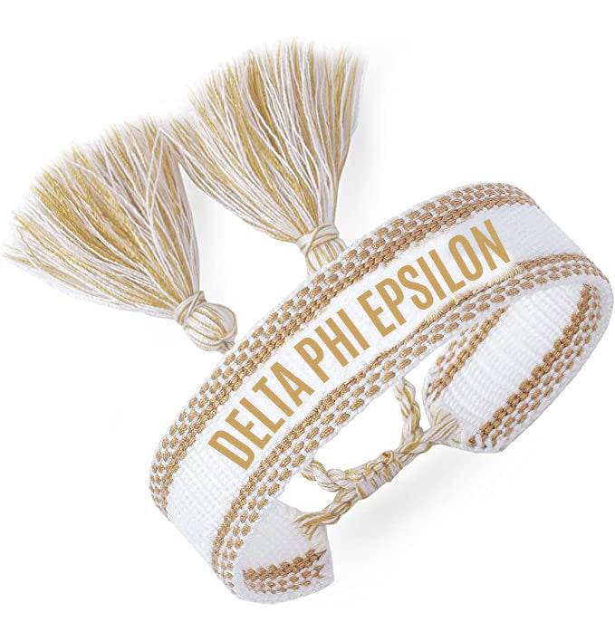 Delta Phi Epsilon Woven Bracelet, White and Gold Design