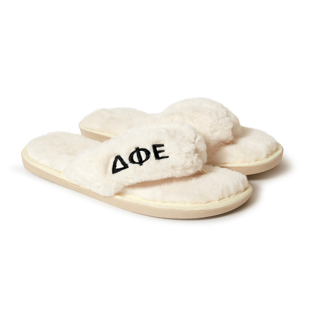 Delta Phi Epsilon - Furry Slippers Women - With DPE Embroidery Logo