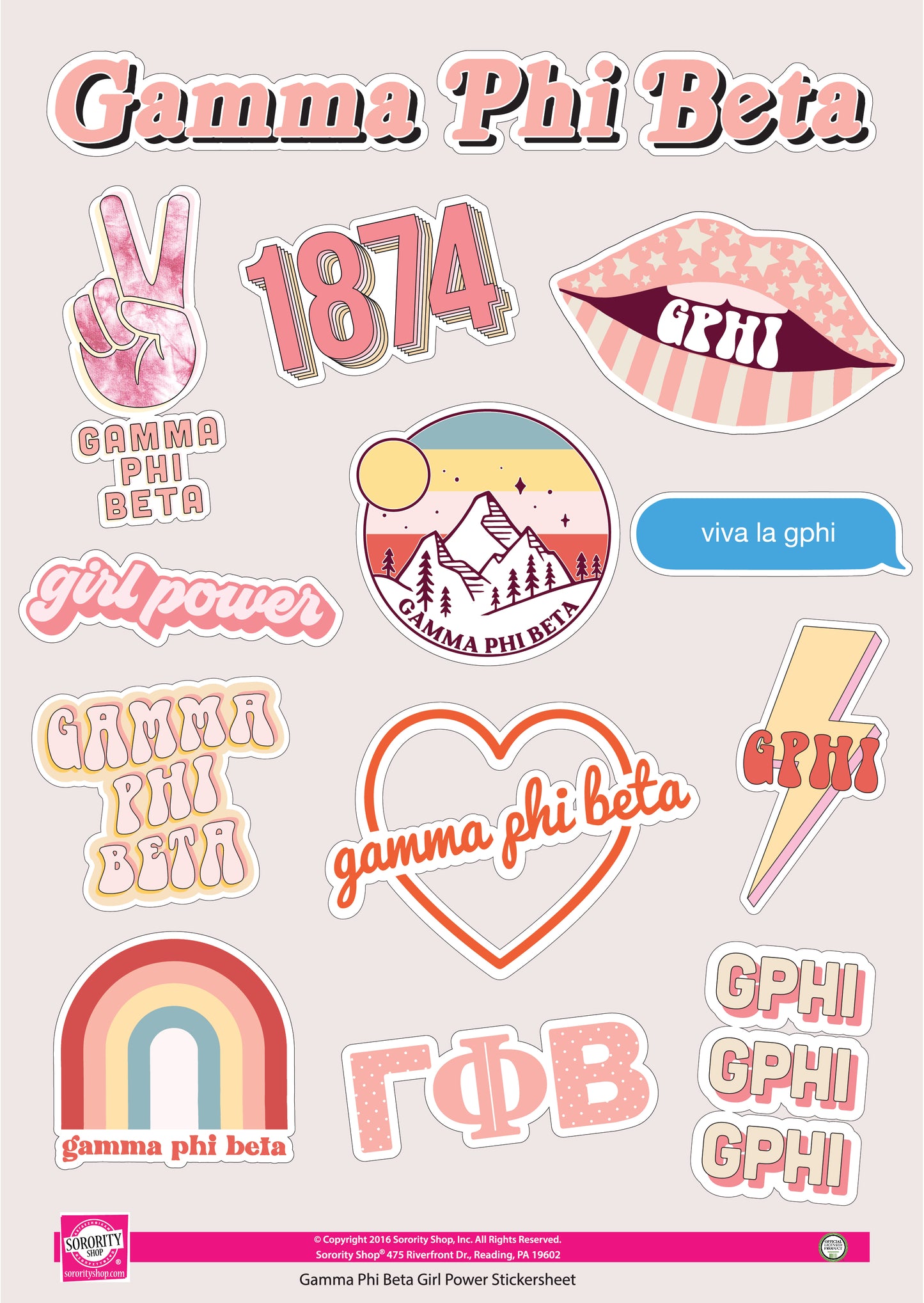 Gamma Phi Beta Girl Power Sticker Sheet