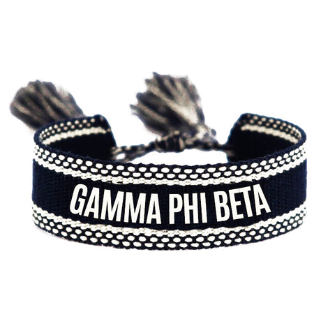 Gamma Phi Beta Woven Bracelet, Black and White Design