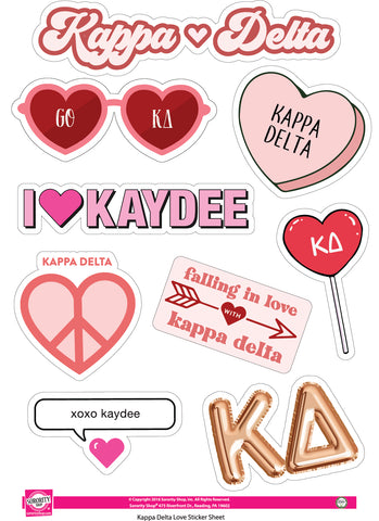 Kappa Delta- Sticker Sheet- Love Theme