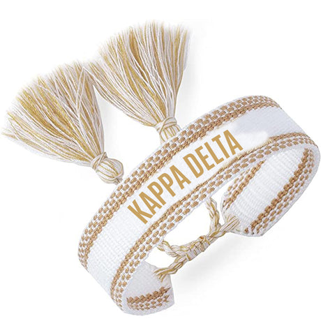 Kappa Delta Woven Bracelet, White and Gold Design