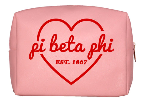 Pi Beta Phi Pink w/Red Heart Makeup Bag