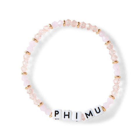 Phi Mu Bracelet With Glass Beads and 18K Gold Accent Beads