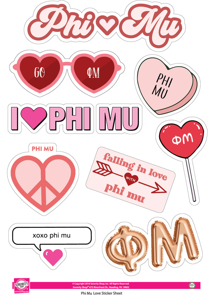 Phi Mu- Sticker Sheet- Love Theme