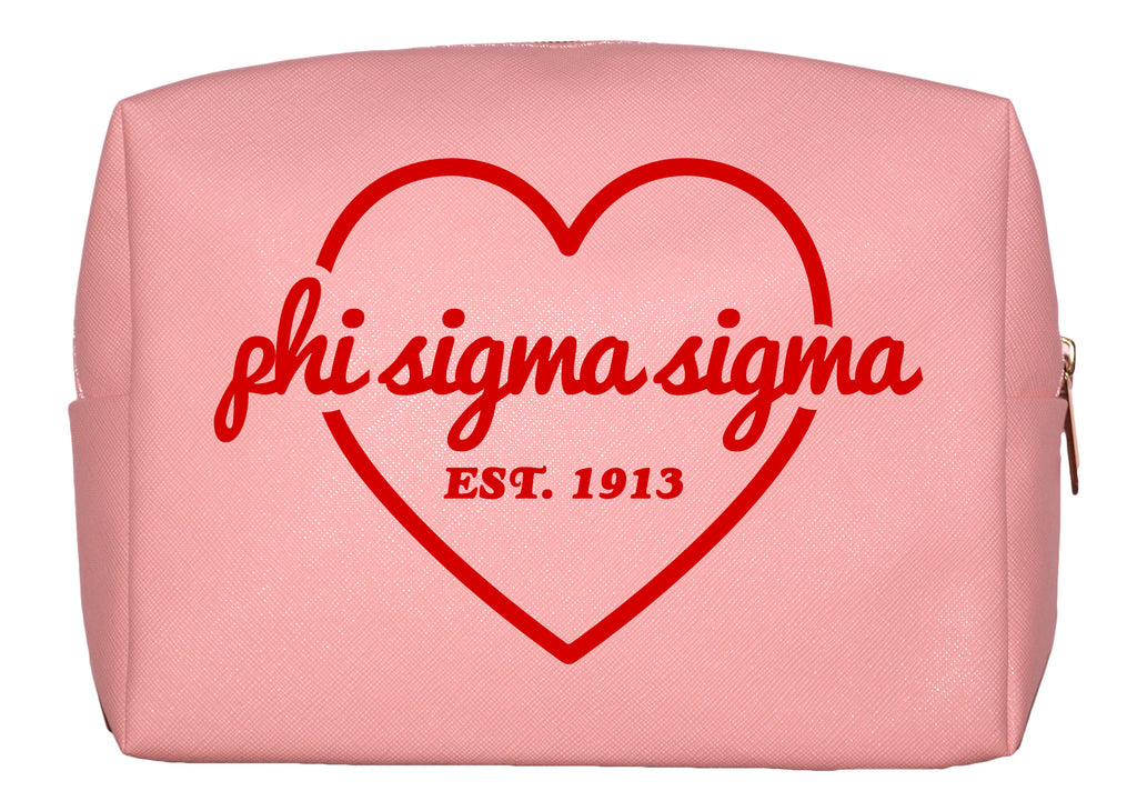 Phi Sigma Sigma Pink w/Red Heart Makeup Bag