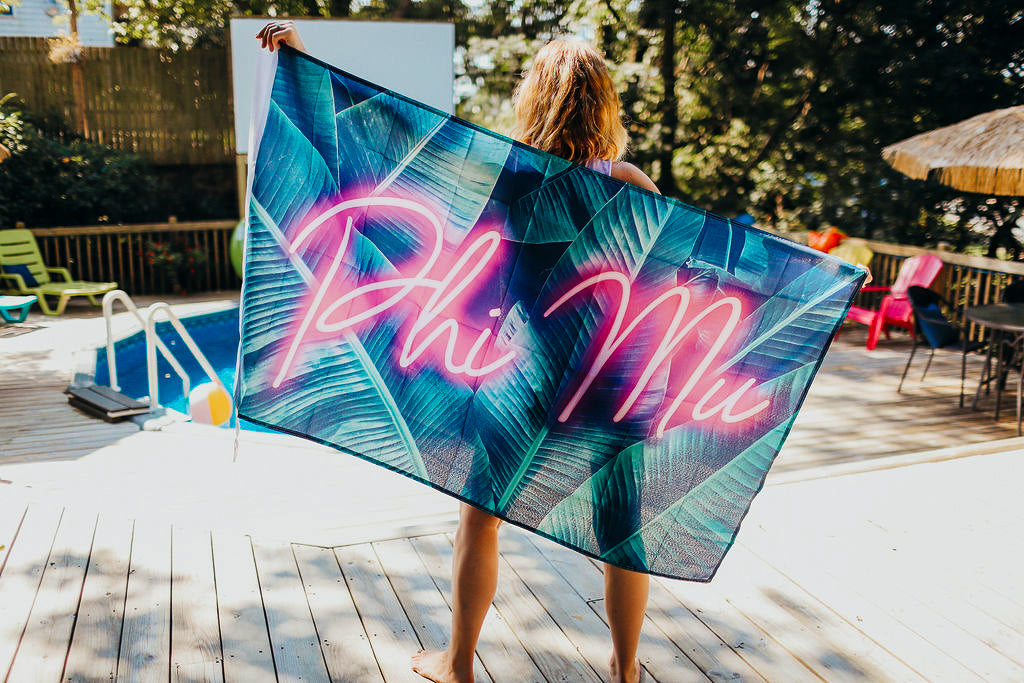 Phi Mu Neon Palm Flag